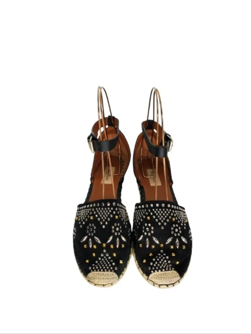 Valentino Garavani Black Suede Embellished Espadrille Flats